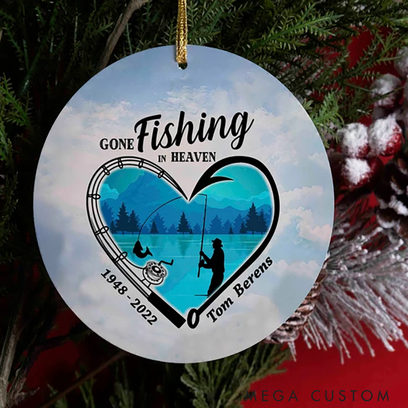 Personalized Memorial Ornament Gone Fishing In Heaven Ornament Memory Christmas Ornament Ceramic Tribute for Loved Ones