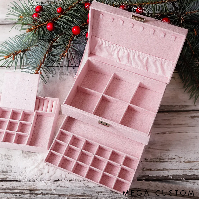 Personalized Velvet Jewelry Box Jewelry Storage Organizer for Women Custom Name and Element Multi-Layer Organizer for Rings Necklaces and Earrings