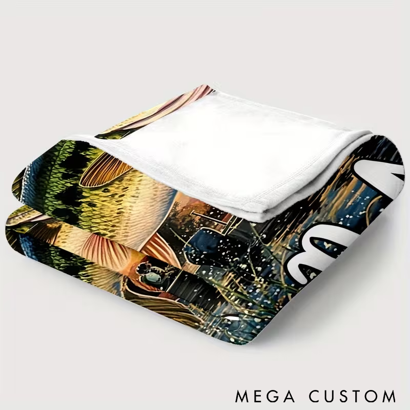 Personalized Fishing Blanket Funny Fishing Blanket Custom Name Vibrant Bass Design Cozy and Soft Perfect Gift for Anglers and Outdoor Enthusiasts
