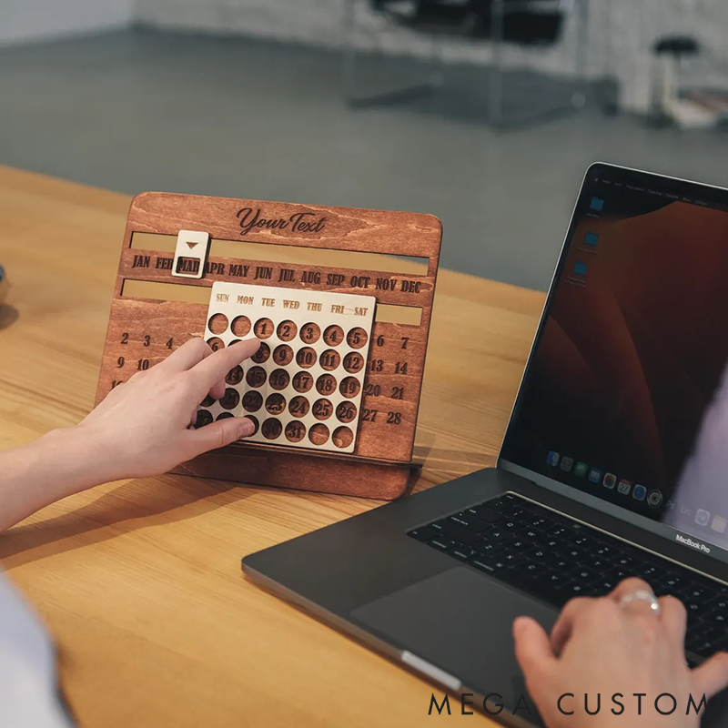 Personalized Wooden Desk Calendar Desk Accessories Office Decor Perpetual Calendar Custom Engraved Text Reusable Desk Decor Eco-Friendly Gift for Home or Office