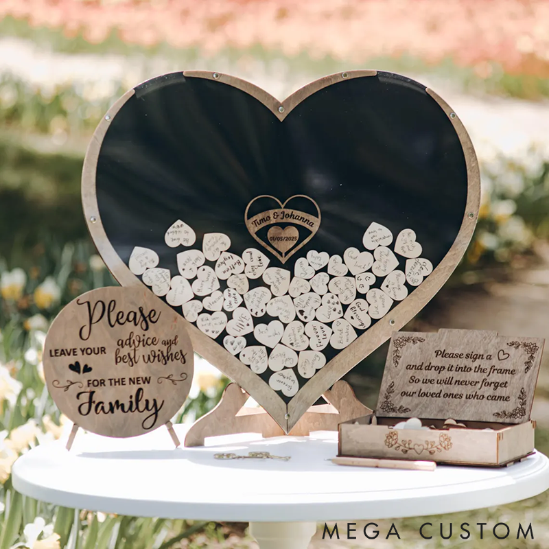 Personalized Heart Drop Guest Book Wedding Guest Book Custom Wedding or Party Decor Wooden Heart Tokens for Signatures and Wishes Unique Keepsake