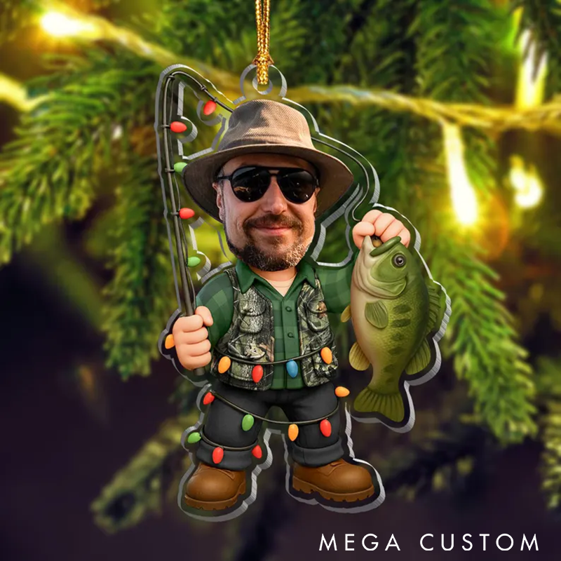 Personalized Fishing Ornament Fishing Christmas Ornament Face Fishing Photo Ornament Perfect Gift for Fishing Enthusiasts
