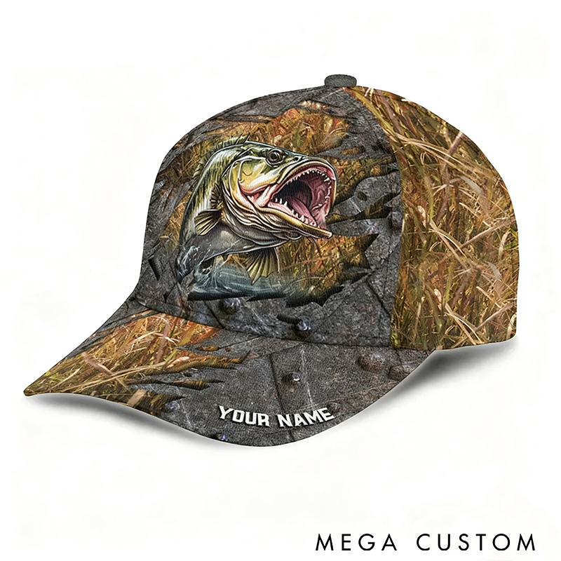 Personalized Fishing Hat Bass Fishing Cap Custom Name 3D Bass Design Perfect Gift for Men Trucker Dad Fishing Enthusiasts and Outdoor Adventures