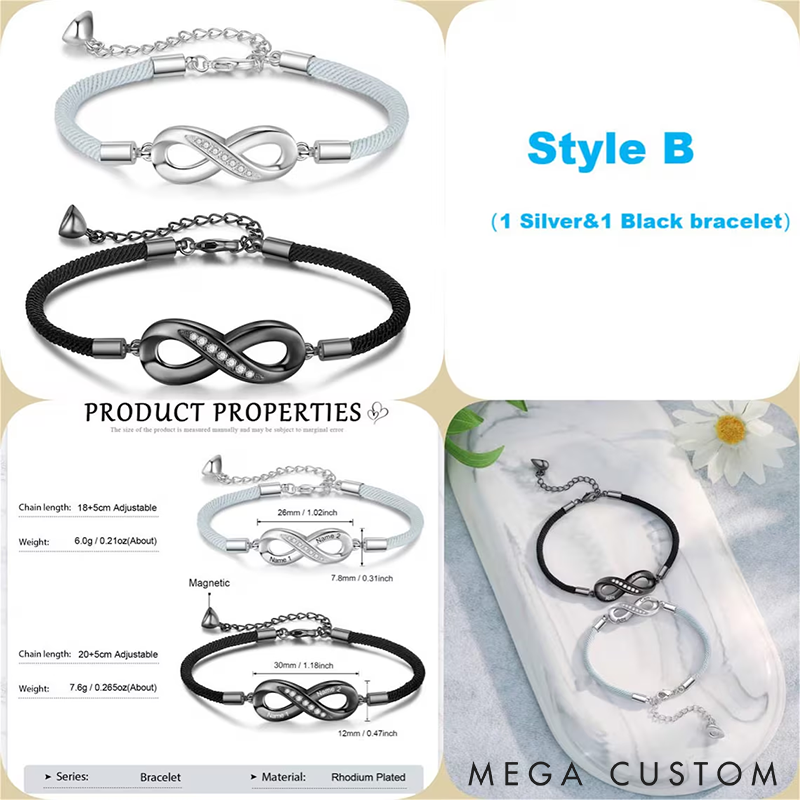 Personalized Couple Bracelets Set Two Names Infinity Couple Bracelets Set Adjustable Couple Jewelry Symbol of Eternal Love Perfect Gift for Couples Him and Her