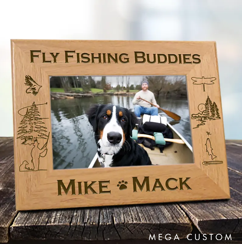 Personalized Wood Picture Frame for Fishermen Fishing Frame for Dad Fishing Gifts for Guys Fishing Gift for Kids Best Friends Fishing