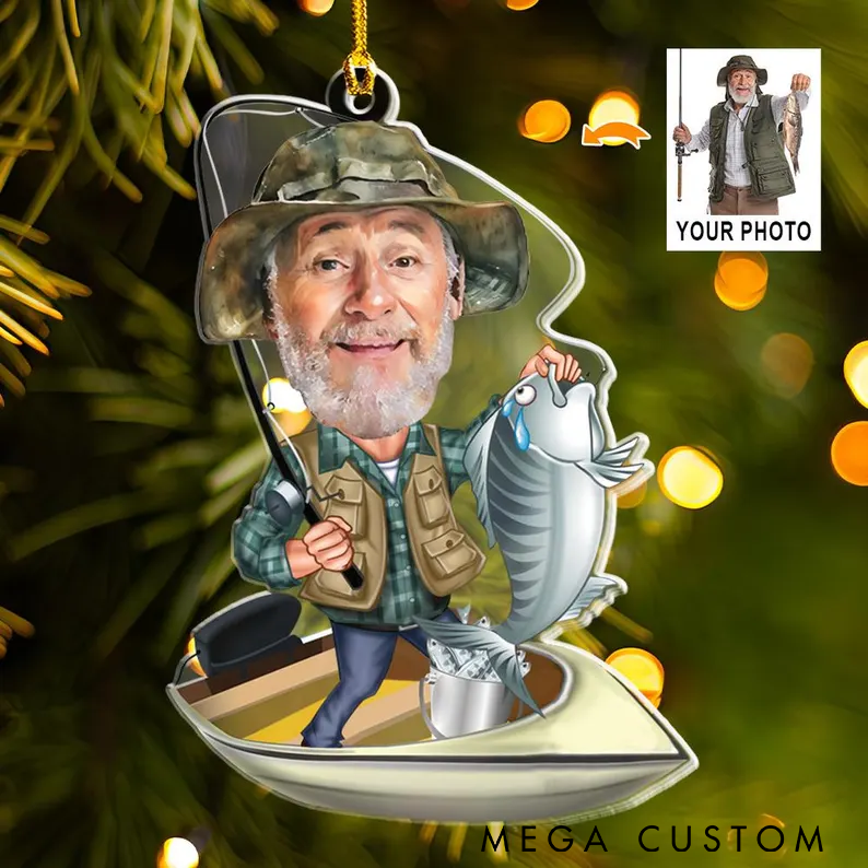 Personalized Fishing Christmas Ornament Custom Fishing Photo Ornament Fisherman Ornament Fishing Ornament Unique Gift for Fishing Lovers and Festive Holiday Tree Decor