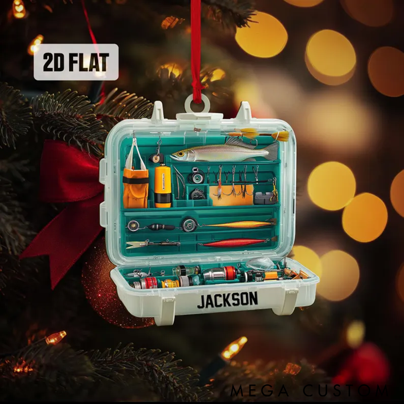 Personalized Fishing Tackle Box Ornament Custom Name Christmas Tree Decoration Fisherman Ornament Unique Gift for Anglers and Fishing Enthusiasts
