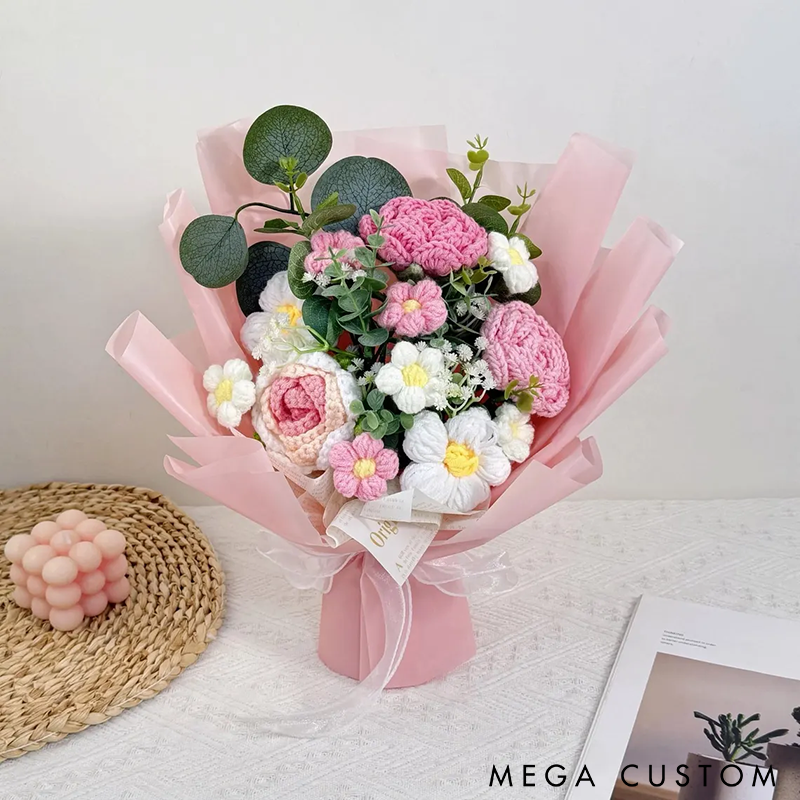 Crochet Rose Bouquet Knitted Eternal Flower Arrangement Perfect for Home Decor Gifts and Special Occasions