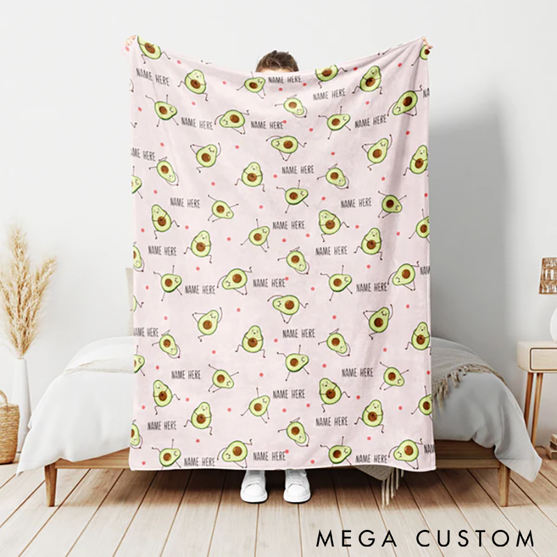 Personalized Avocado Yoga Blanket Custom Name Soft and Lightweight Perfect for Yoga Meditation or Relaxation Cute and Cozy Gift Idea