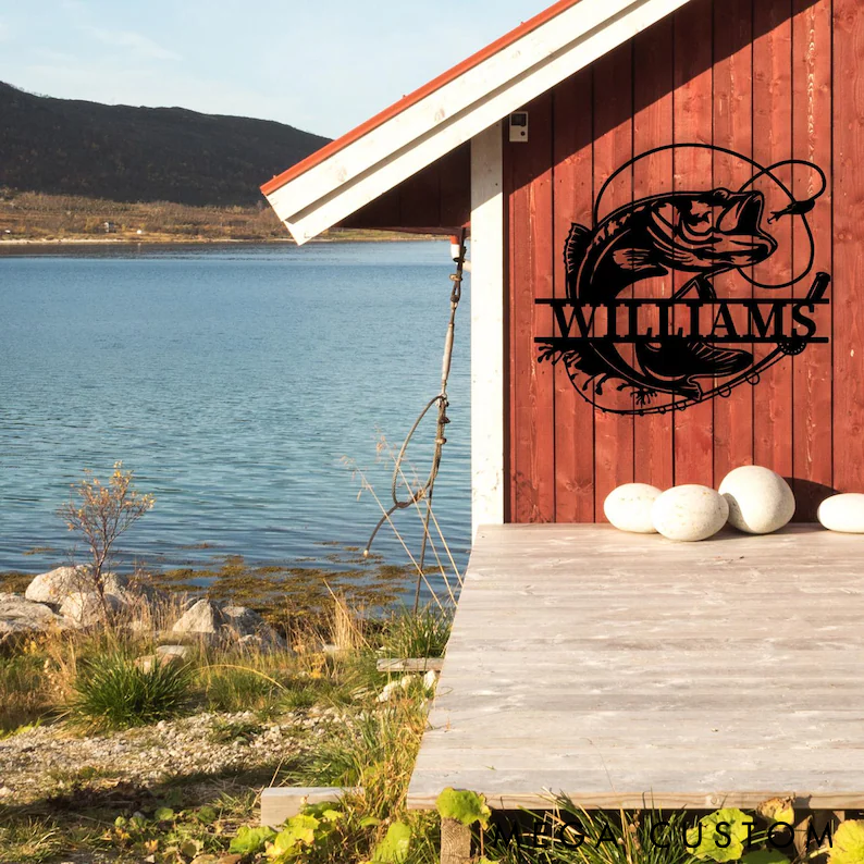 Personalized Fishing Metal Wall Art Outdoor Bass Fishing Sign Custom Name Durable and Stylish Perfect for Anglers Home Cabin or Fishing-Themed Decor