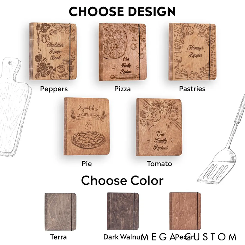 Personalized Recipe Book Wooden Binder Custom Engraved Cover Perfect for Mom's Secret Recipes Cooking Journal or Unique Gift for Food Lovers