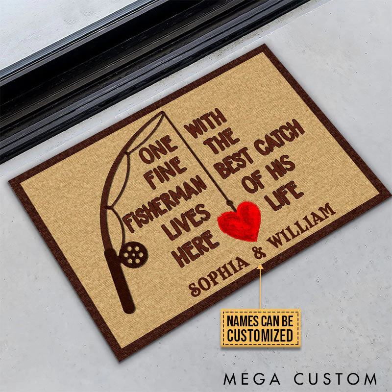 Personalized Fishing Doormat Fishing One Great Fisherman Doormat Custom Names Perfect Gift for Fishing Enthusiasts and Couples