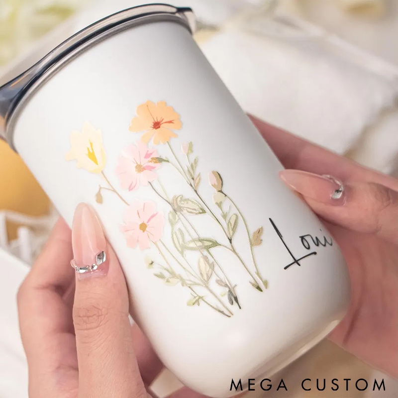 Personalized Floral Insulated Tumbler Custom Name and Flower Stainless Steel Spill-Proof Design Multiple Colors Perfect Gift for Women or Daily Use