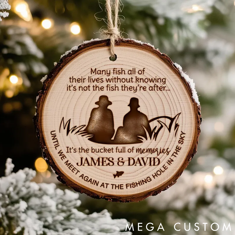 Personalized Memorial Fishing Gift for Him Custom Fishing in Heaven Wooden Ornament Fishing Christmas Gift