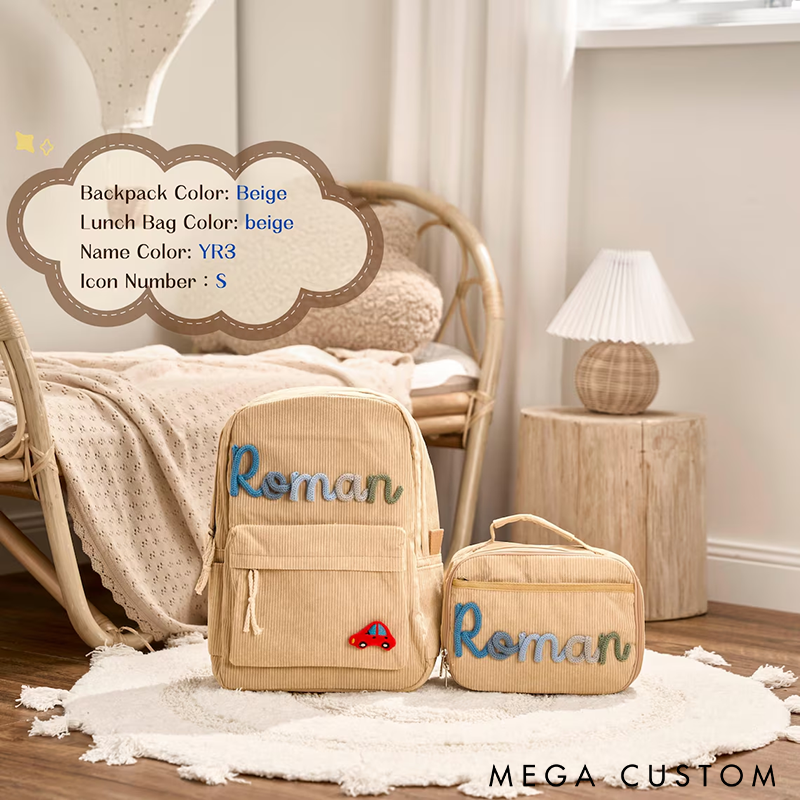 Personalized Kids Backpack and Lunch Bag Custom Name and Icon Design Durable and Lightweight Perfect for School Travel or Gifts