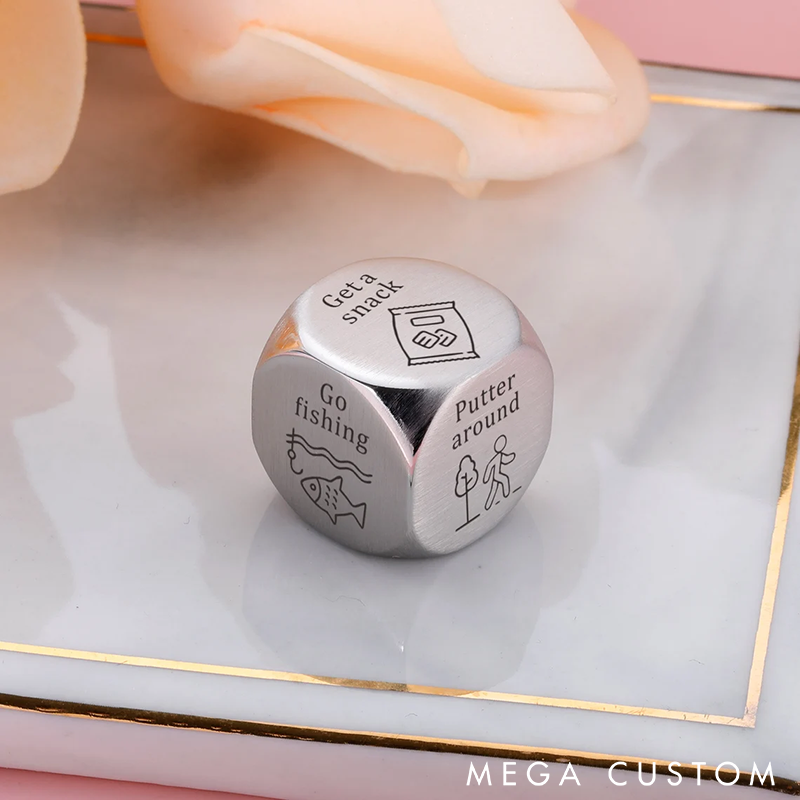 Personalized Stainless Steel Decision Dice Funny Activity Selector with Engraved Options Happy Retirement Gifts for Coworker Colleague Employee Appreciation Gifts Unique Gift for Friends Family or Office Desk Decor