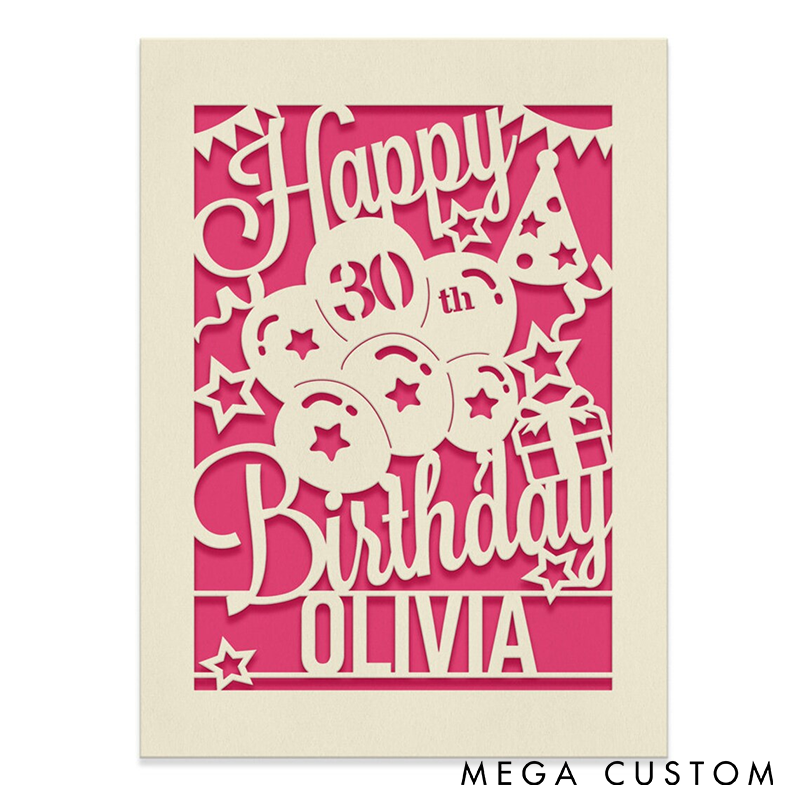 Personalized Happy Birthday Card Happy Birthday Card for Him Her Women Girl Boy Men Custom Name and Age Laser-Cut Design Unique Greeting Card for Birthday Celebrations and Gifts
