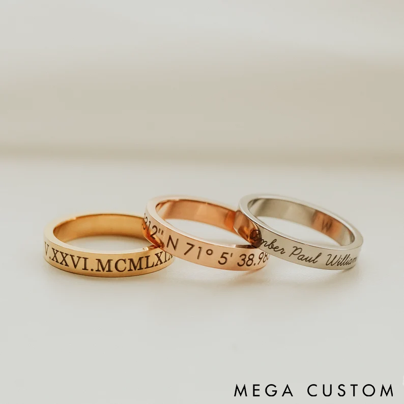 Personalized Engraved Ring Custom Name or text Minimalist Design in Gold Rose Gold and Silver Unique Gift for Her
