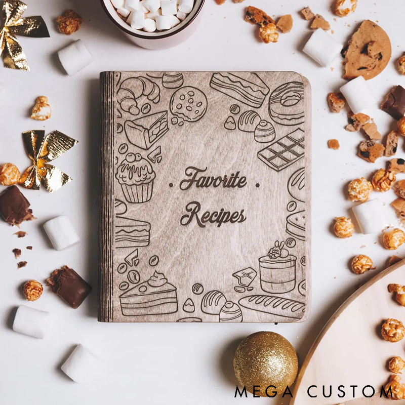 Personalized Recipe Book Wooden Binder Custom Engraved Cover Perfect for Mom's Secret Recipes Cooking Journal or Unique Gift for Food Lovers