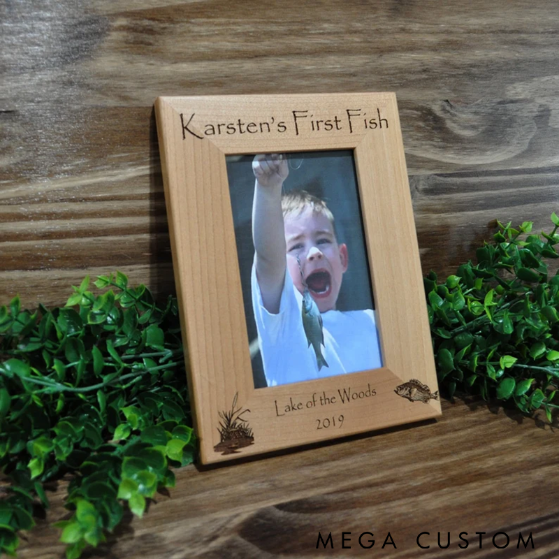 Personalized First Fish Photo Frame Custom Fish Frame Picture Frames Custom Name Place and Time Perfect Keepsake for Fishing Memories