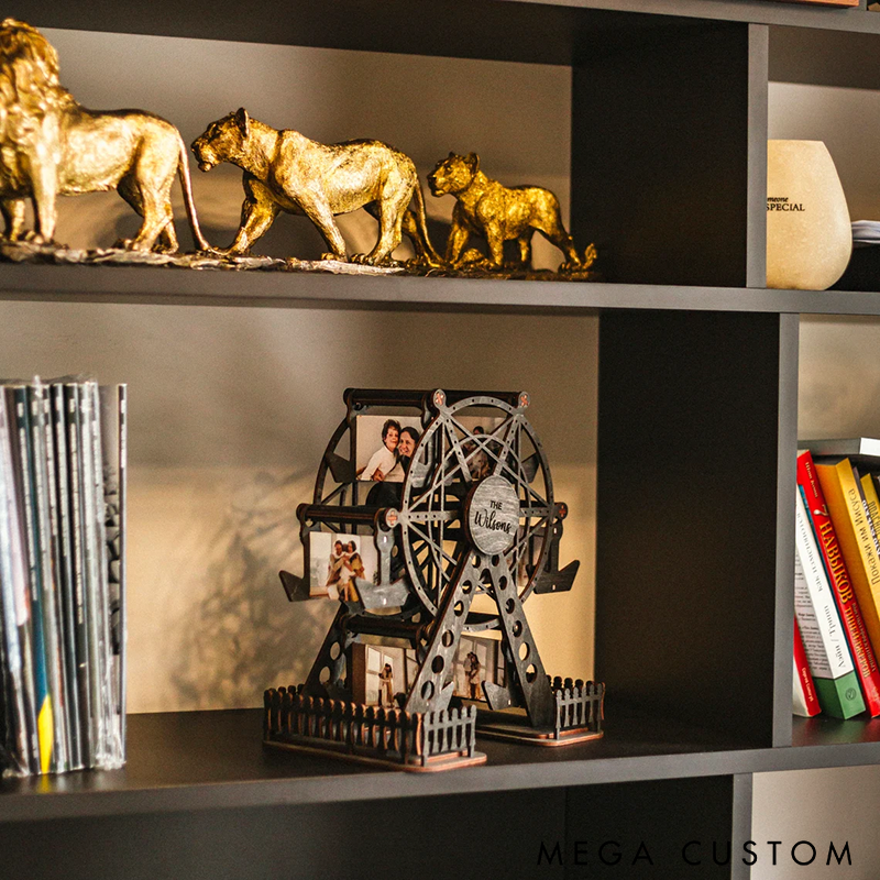 Personalized Wooden Ferris Wheel Valentine Gifts Rotating Ferris Wheel Photo Frame Unique Decorative Picture Holder for Home Office or Gift Display