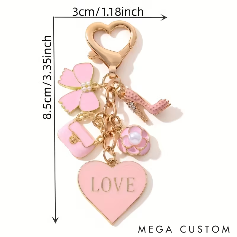 Personalized Pink Keychain with Cute Charms Giving a Heart-Shaped Oil Drop Keychain Perfect As a Mini Decorative Accessory Or Gift for Cosmetics