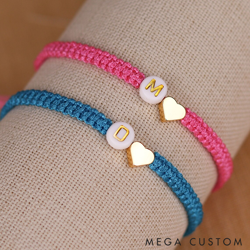 Personalized Couple Bracelets Set of 2 Custom Engraved Initial Bracelets for Couples and Friendships Adjustable Handmade Braided Friendship Bracelet for Love or Gifts