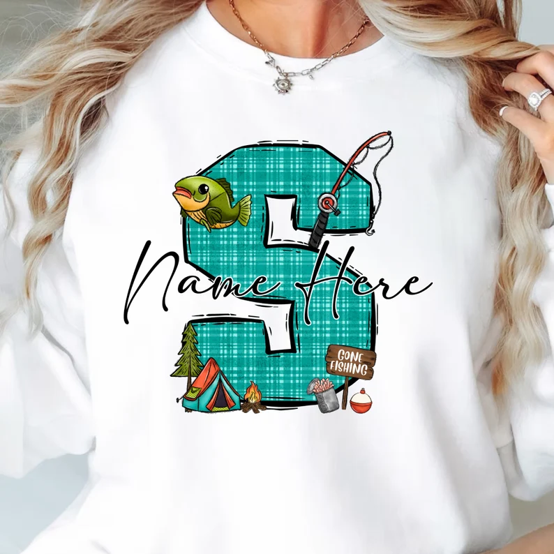 Personalized Fishing Hoodie Custom Name and Letter Sweatshirt Perfect Gift for Anglers Cozy and Stylish Outdoor Apparel