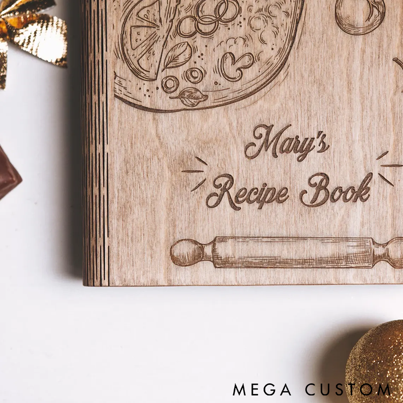 Personalized Recipe Book Wooden Binder Custom Engraved Cover Perfect for Mom's Secret Recipes Cooking Journal or Unique Gift for Food Lovers