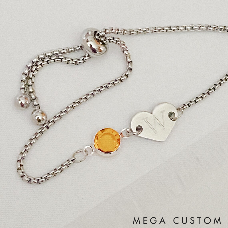 Personalized Heart Birthstone Bracelet Adjustable Bracelet Minimalist Custom Valentines Day Gift for Women