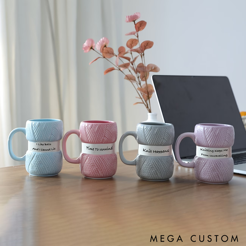 Personalized Knitting-Themed Ceramic Mug Creative Yarn Ball Design Coffee Cup Perfect Gift for Knitters and Crochet Lovers