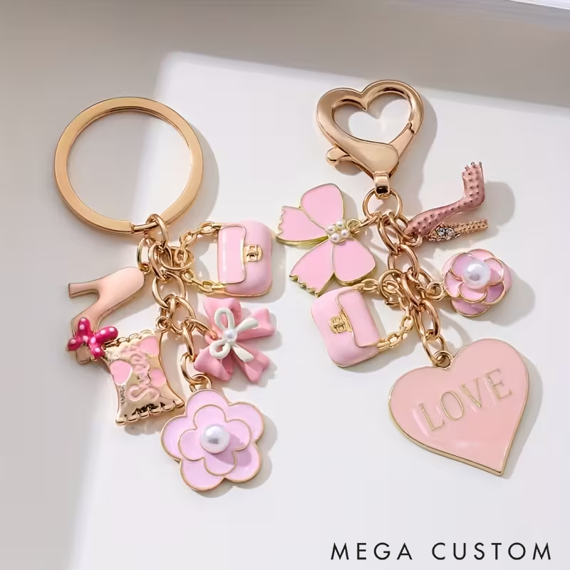 Personalized Pink Keychain with Cute Charms Giving a Heart-Shaped Oil Drop Keychain Perfect As a Mini Decorative Accessory Or Gift for Cosmetics
