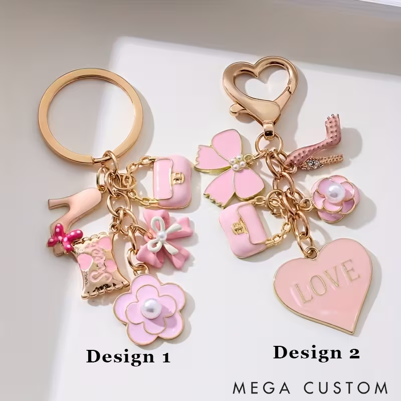 Personalized Pink Keychain with Cute Charms Giving a Heart-Shaped Oil Drop Keychain Perfect As a Mini Decorative Accessory Or Gift for Cosmetics
