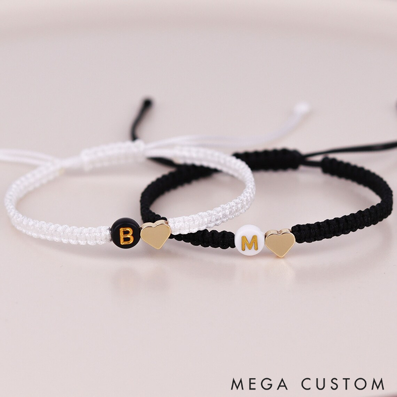 Personalized Couple Bracelets Set of 2 Custom Engraved Initial Bracelets for Couples and Friendships Adjustable Handmade Braided Friendship Bracelet for Love or Gifts