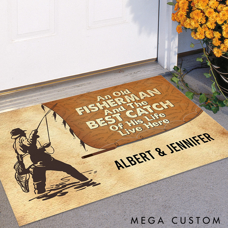 Personalized Fishing Doormat Funny Fishing Doormat Fisherman and Best Catch Design Custom Name Durable Entryway Rug for Fishing Lovers and Home Decor