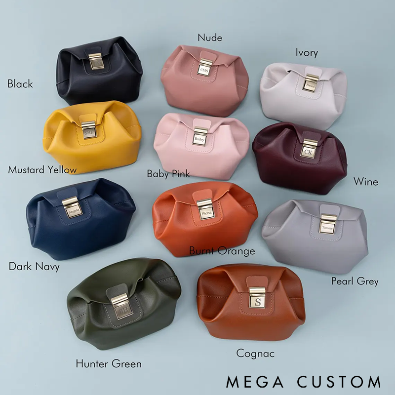 Personalized Leather Makeup Bag Clutch Tuck Lock Makeup Bag Cosmetic Pouch Travel Organizer Cosmetic Storage Organizer Custom Waterproof Travel Cosmetic Pouch Stylish Gift for Women