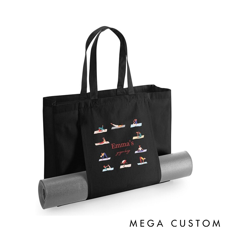 Personalised Yoga Bag Yoga Mat Bag Yoga Gifts Yoga Tote Bag for Yoga Pilates Bag Organic Tote Bag with Yoga Poses Perfect for Yoga Enthusiasts and Easy Mat Carrying