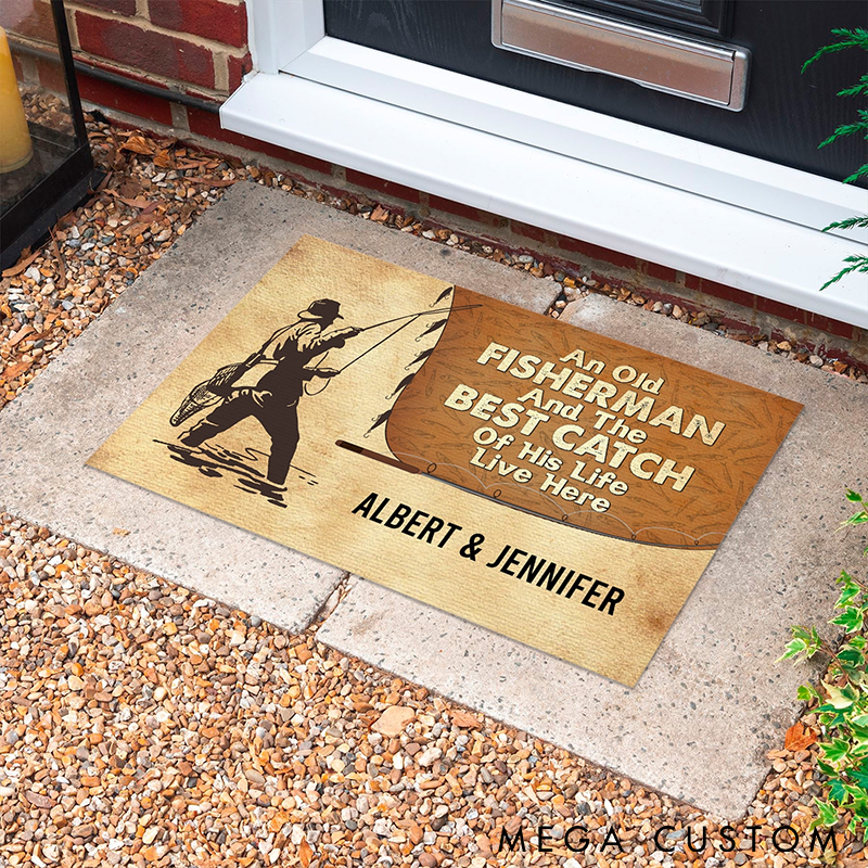 Personalized Fishing Doormat Funny Fishing Doormat Fisherman and Best Catch Design Custom Name Durable Entryway Rug for Fishing Lovers and Home Decor