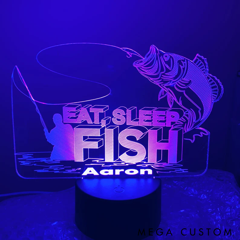 Personalized Fishing 3D Night Light Eat Sleep Fish Control Night Light Perfect Gift for Fishing Lovers and Home Decor
