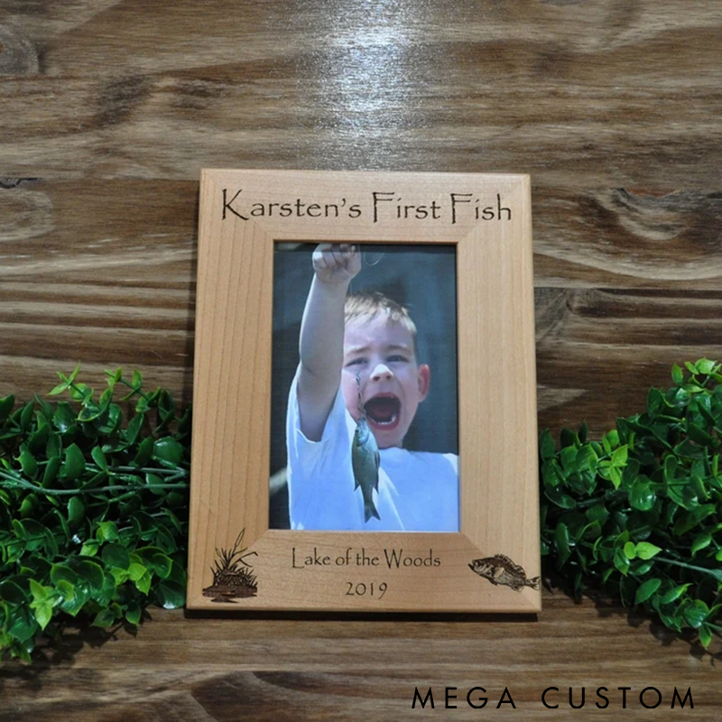 Personalized First Fish Photo Frame Custom Fish Frame Picture Frames Custom Name Place and Time Perfect Keepsake for Fishing Memories