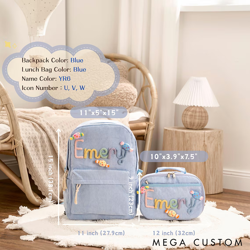 Personalized Kids Backpack and Lunch Bag Custom Name and Icon Design Durable and Lightweight Perfect for School Travel or Gifts