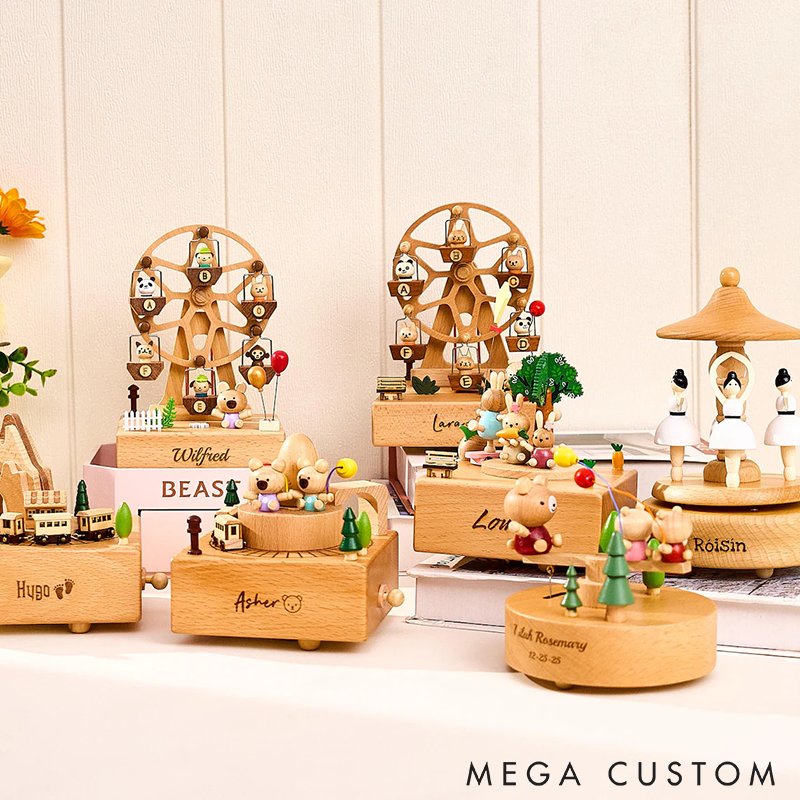 Personalized Wooden Music Box Engraved Name Music Box Handcrafted 3D Carousel Design Music Box Perfect Gift for Birthdays Holidays or Special Occasions