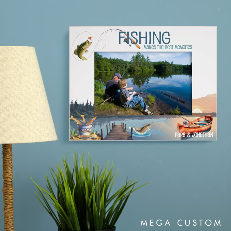 Personalized Fishing Photo Frame Fishing Memories Photo Frame Custom Names and Photo Perfect Gift for Grandpa Birthday Christmas Father's Day Grandpa and Fishing Lovers