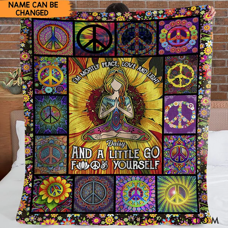 Personalized Yoga Blanket with Vibrant Peace and Meditation Design Custom Name Perfect Gift for Yoga Lovers