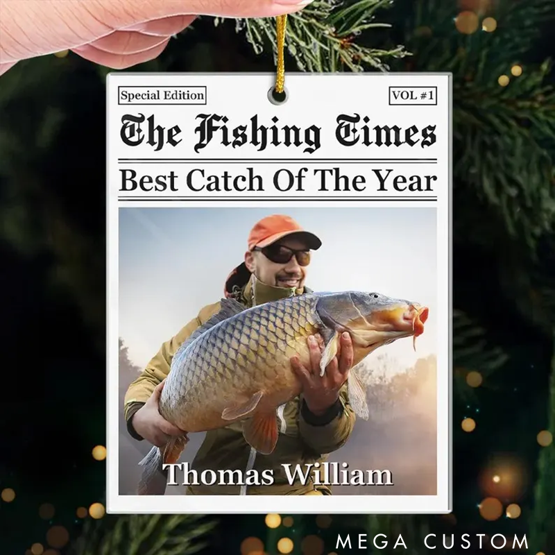Personalized Fishing Ornament Acrylic Acrylic Shaped Ornament Custom Photo and Name Best Catch of the Year Design Perfect Gift for Anglers and Fishing Memories