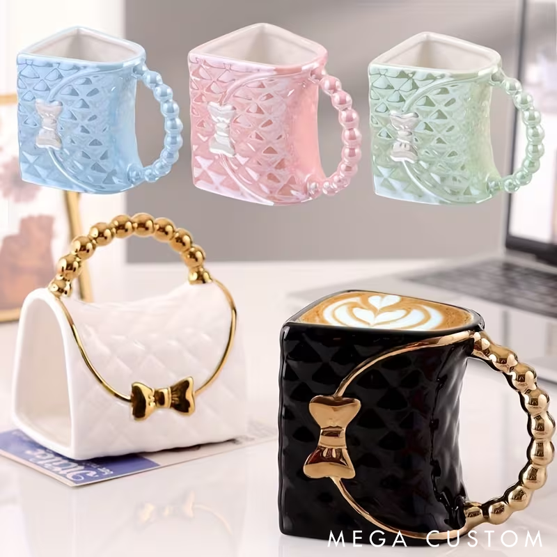 Personalized Luxury Handbag Ceramic Mug Insulating Coffee and Tea Cup Custom Name Unique Coffee Cup Elegant Gift for Women