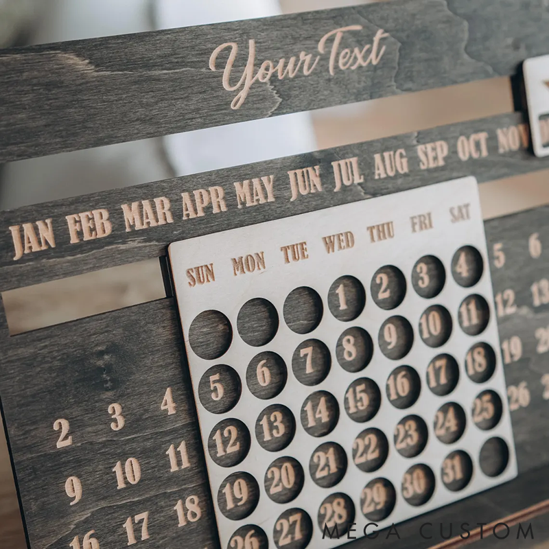 Personalized Wooden Desk Calendar Desk Accessories Office Decor Perpetual Calendar Custom Engraved Text Reusable Desk Decor Eco-Friendly Gift for Home or Office