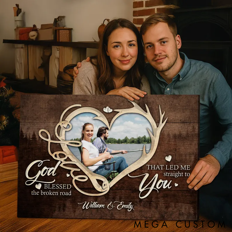 Personalized Fishing Couple Canvas Romantic Rustic Decor for Fishing Lovers Custom Photo and Names Perfect Gift for Couples or Anniversaries