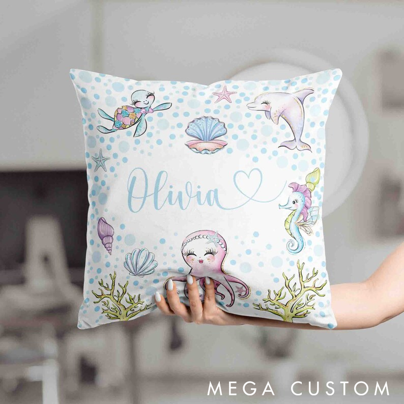 Personalized Ocean Theme Pillow Custom Name Cute Marine Life Design Perfect Gift for Fishing and Sea Lovers