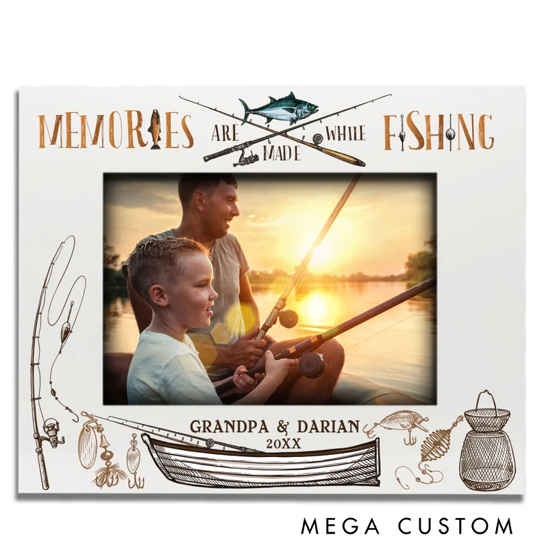 Personalized Fishing Themed Picture Frame Fishing Memories Gift Fishing Gift for Christmas Birthday Father's Day Grandpa Daddy